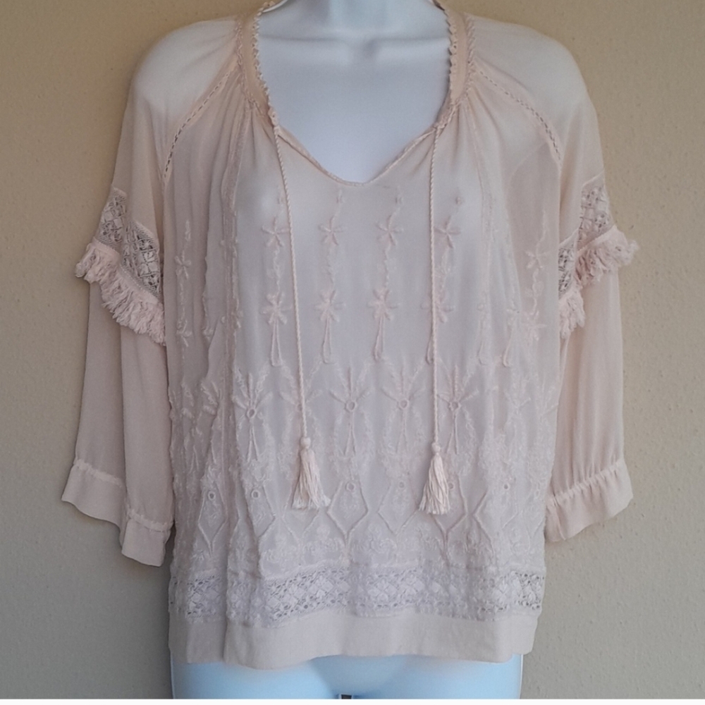 ULLA JOHNSON Emma Embroidered Silk Peasant Blouse Size 2